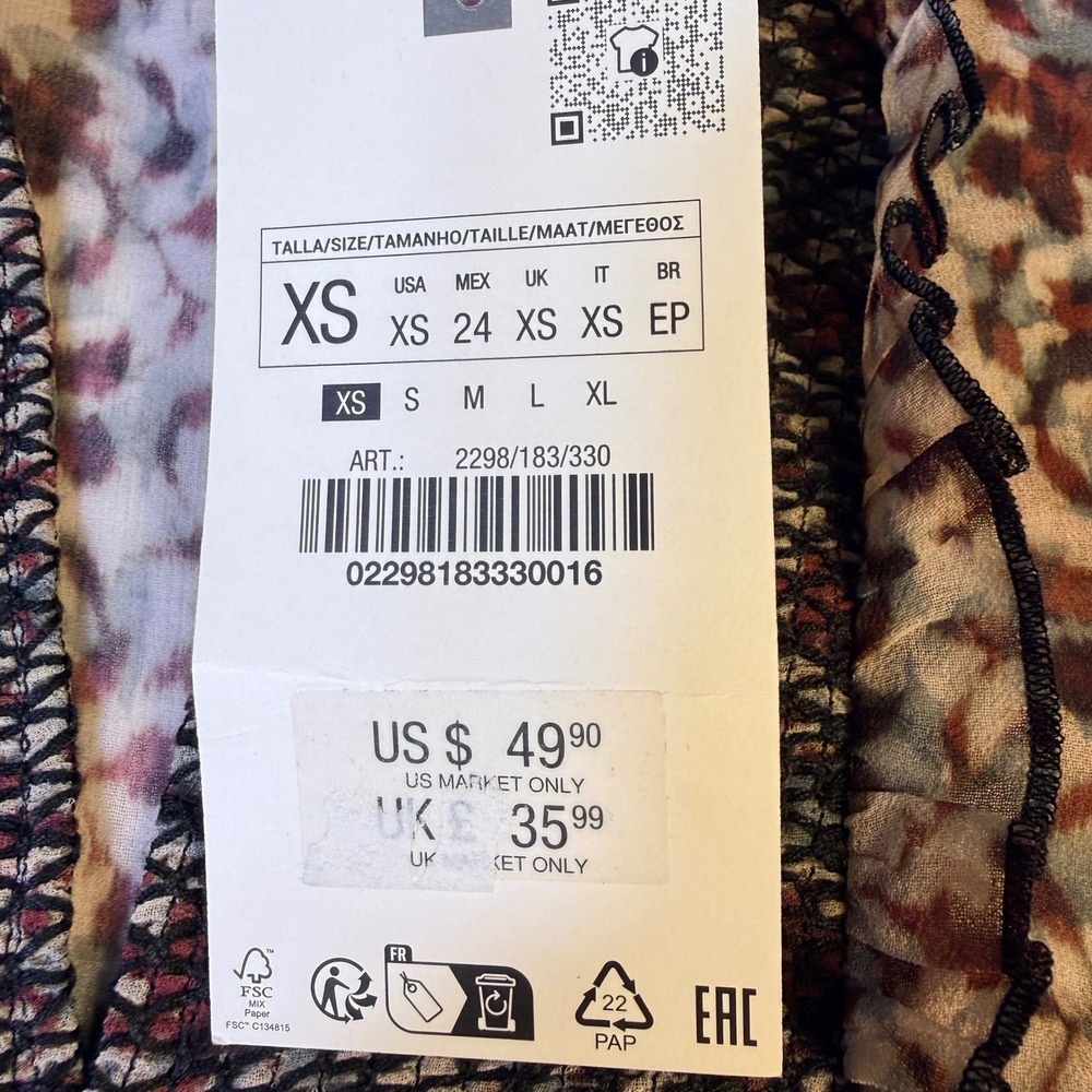 Zara XS Floral Babydoll Mini Dress Boho Cottagecore Smocked Tier  Festival fairy - Picture 4 of 16